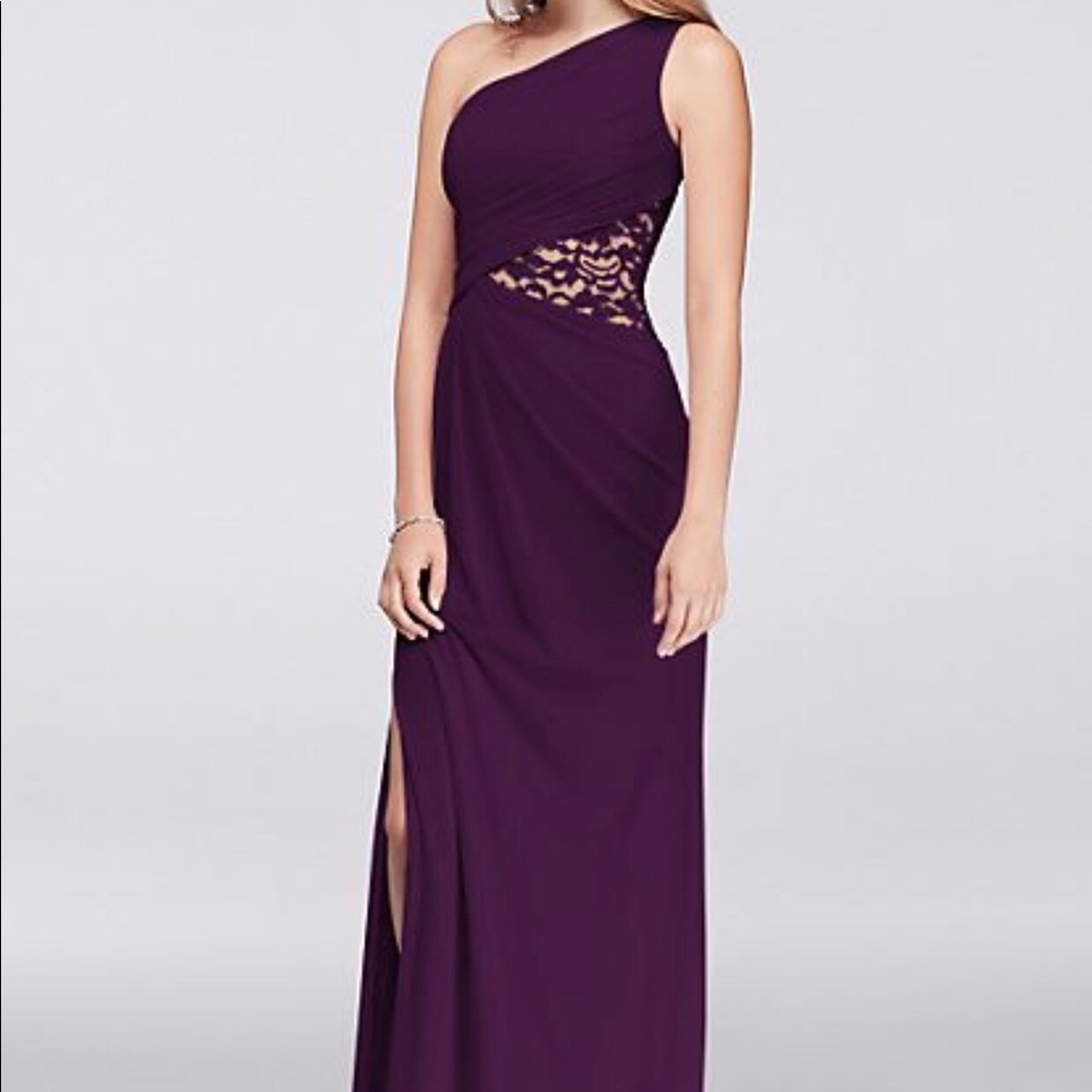 One-Shoulder Mesh Dress with Lace Inset